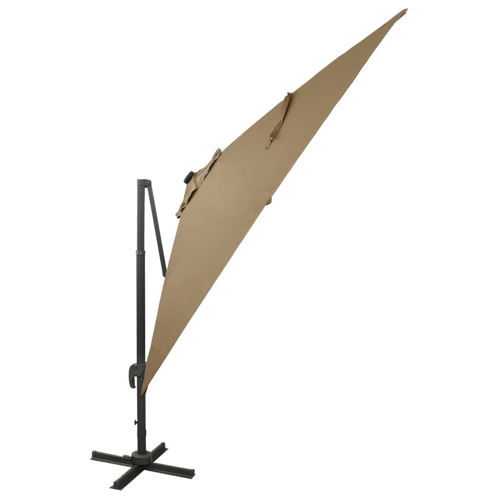 Zweefparasol met paal en LED-verlichting 300 cm taupe