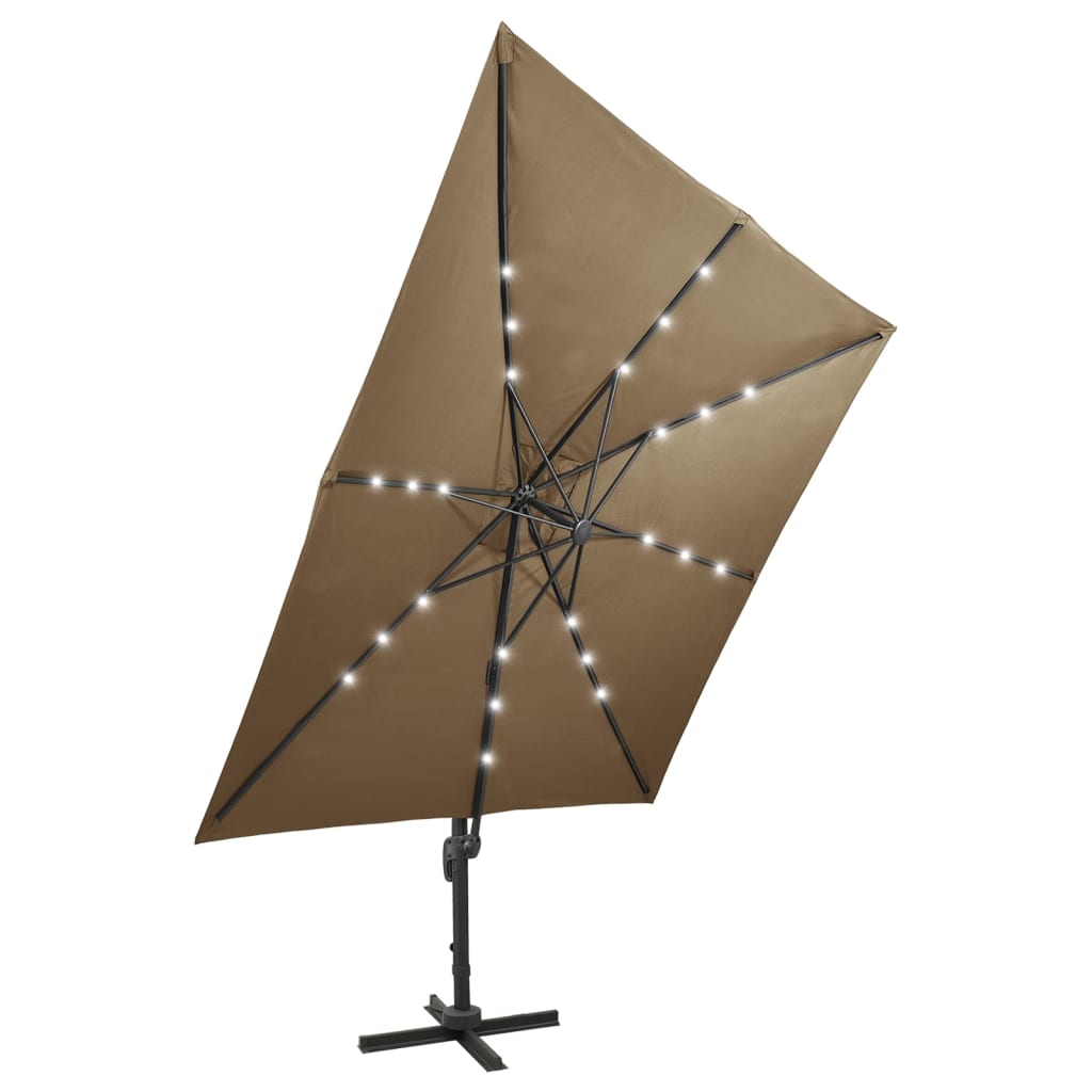 Zweefparasol met paal en LED-verlichting 300 cm taupe