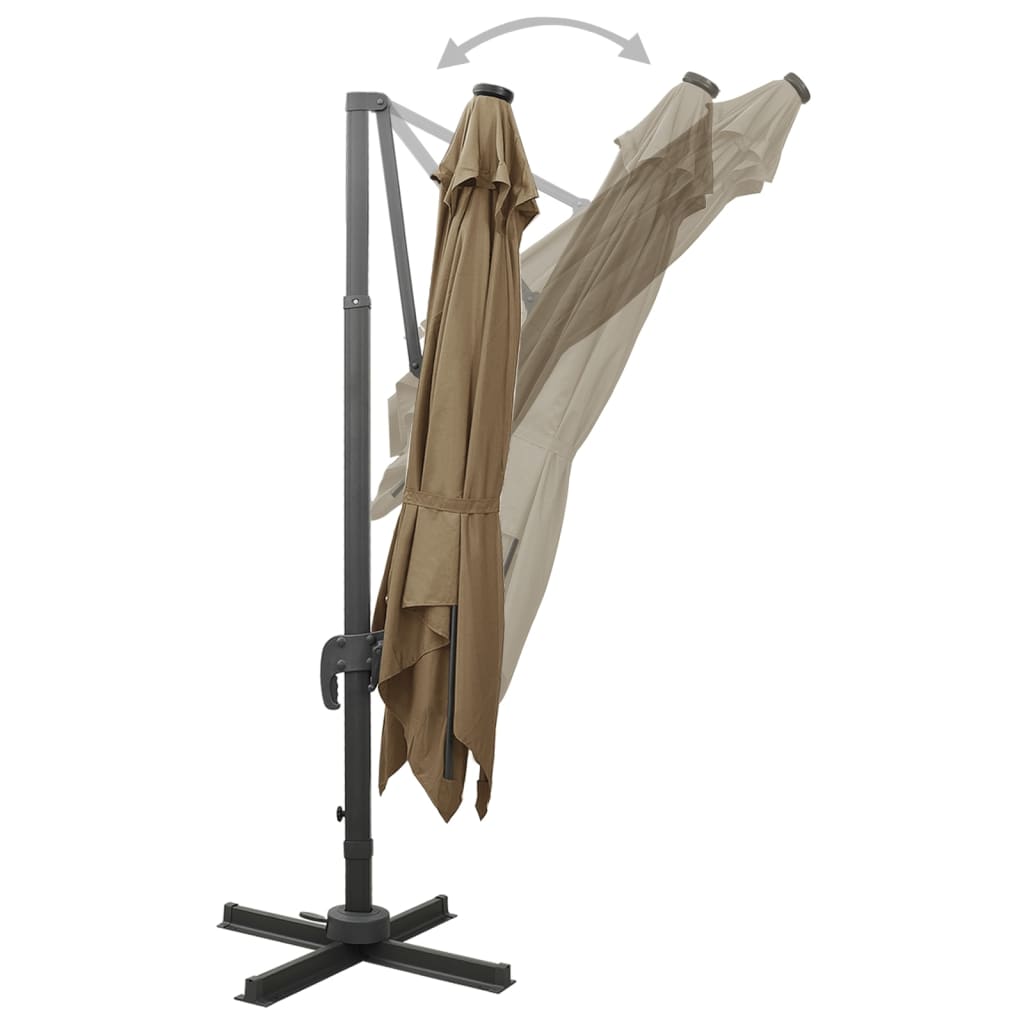 Zweefparasol met paal en LED-verlichting 300 cm taupe