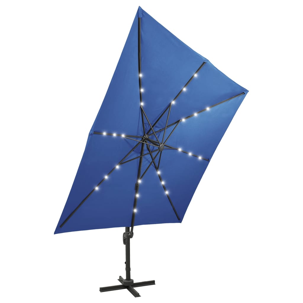 Zweefparasol met paal en LED-verlichting 300 cm azuurblauw