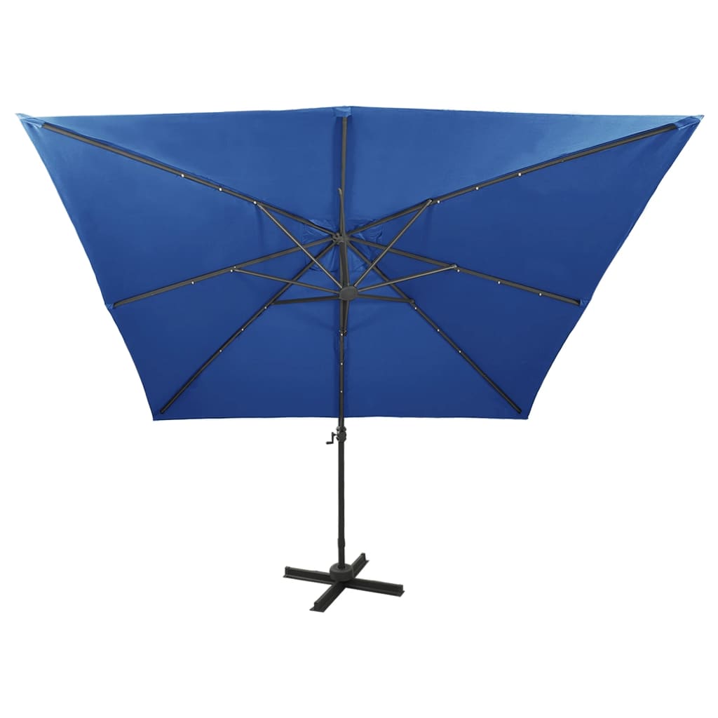 Zweefparasol met paal en LED-verlichting 300 cm azuurblauw