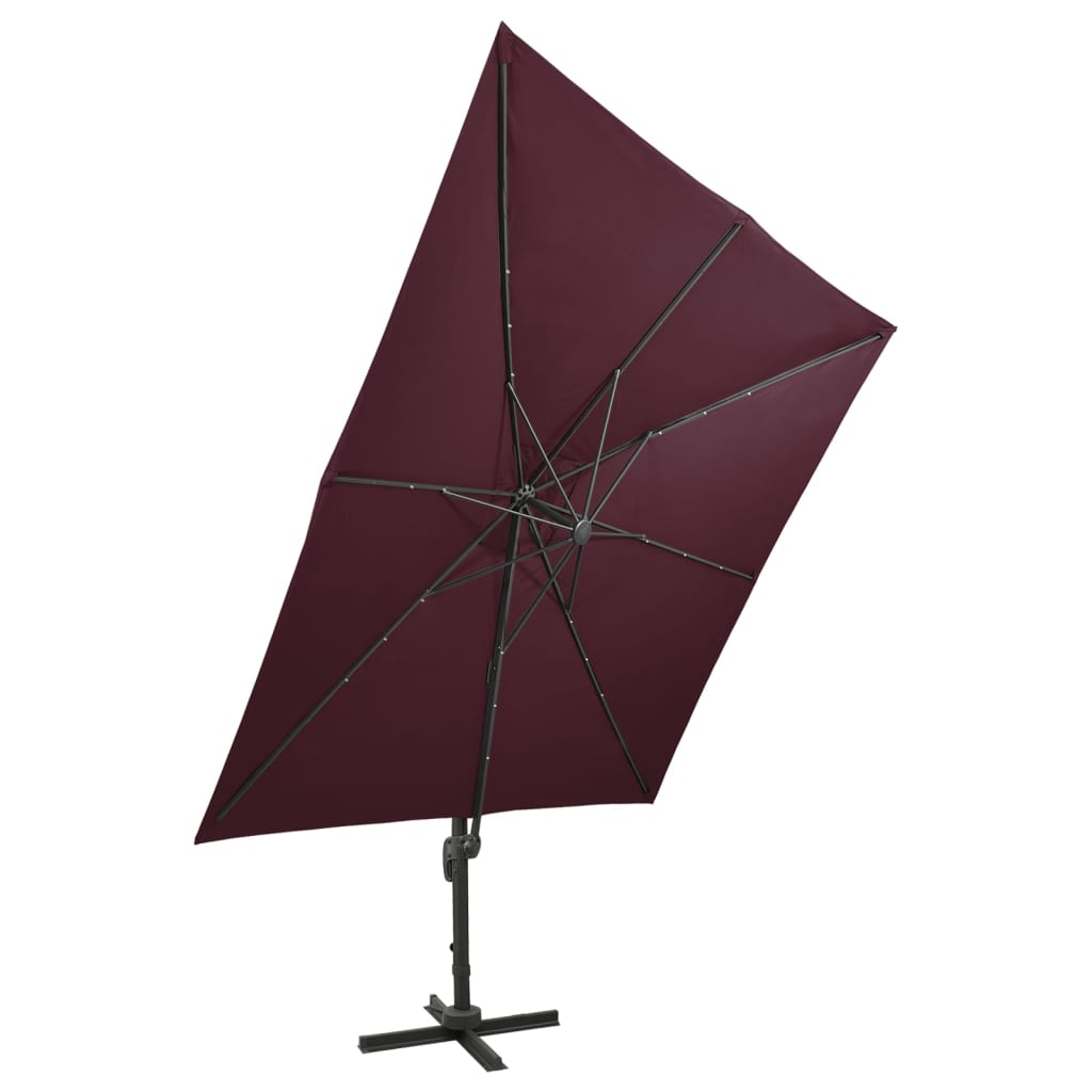 Zweefparasol met paal en LED-verlichting 300 cm bordeauxrood