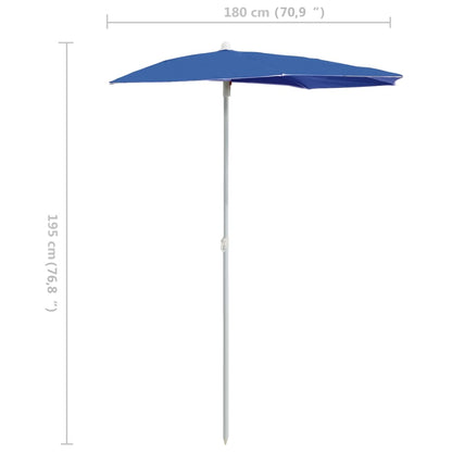 Parasol half met paal 180x90 cm azuurblauw