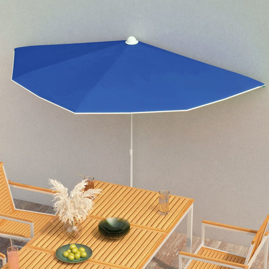 Parasol half met paal 180x90 cm azuurblauw