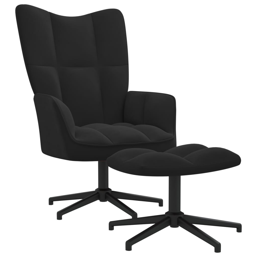 Relaxstoel met voetenbank fluweel zwart