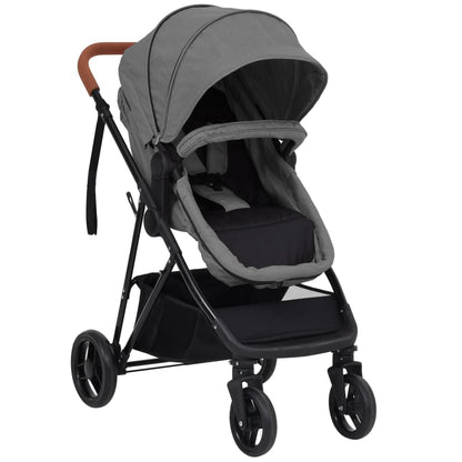 Kinderwagen 3-in-1 staal lichtgrijs en zwart