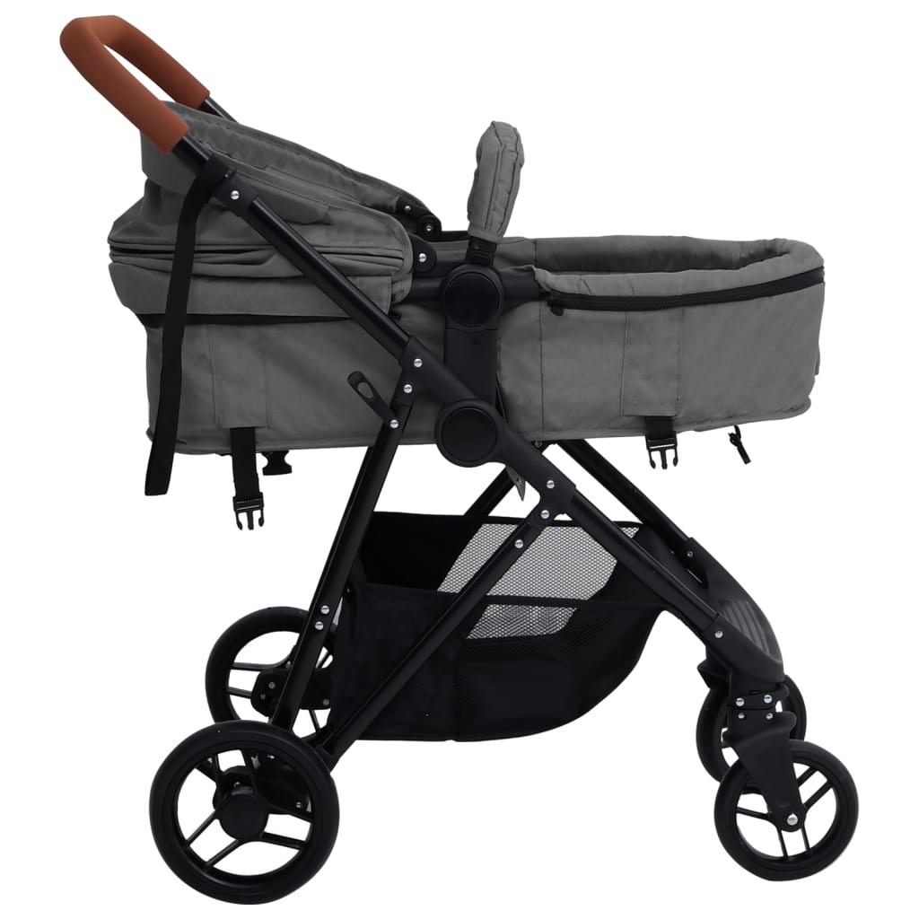 Kinderwagen 3-in-1 staal lichtgrijs en zwart