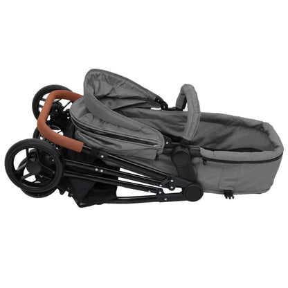 Kinderwagen 3-in-1 staal lichtgrijs en zwart