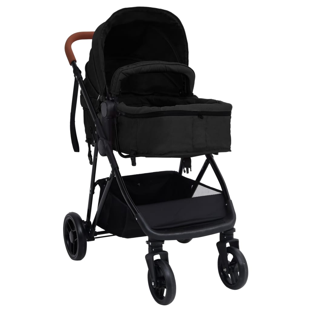 Kinderwagen 3-in-1 staal antracietkleurig en zwart