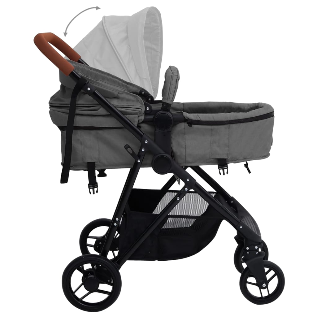 Kinderwagen 2-in-1 staal lichtgrijs en zwart