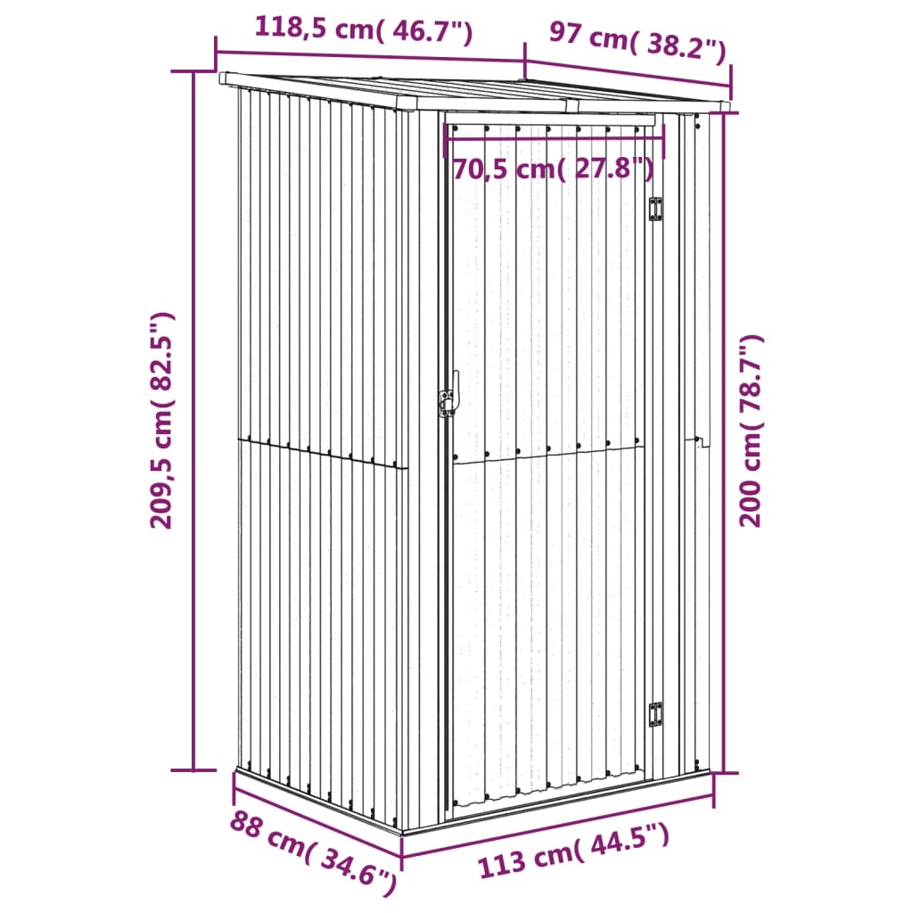 Tuinschuur 118,5x97x209,5 cm gegalvaniseerd staal antraciet