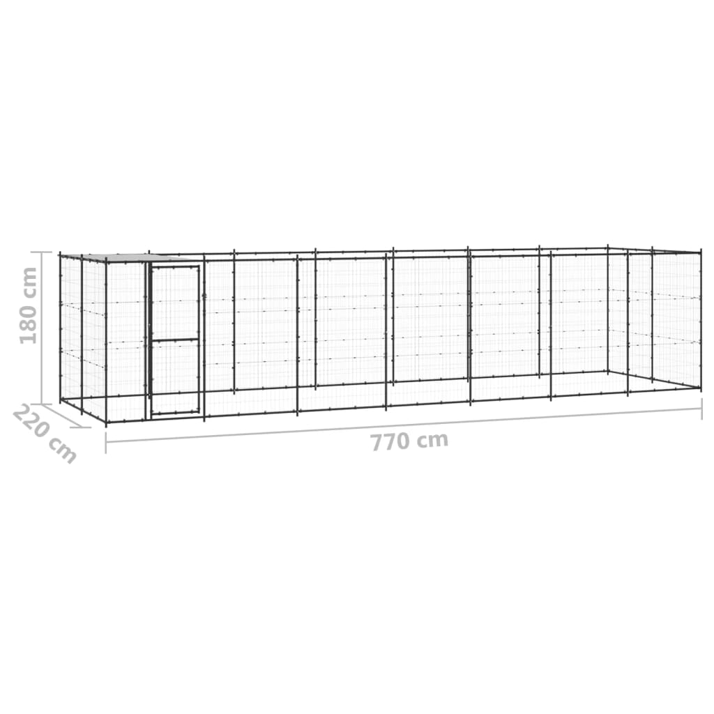 Hondenkennel met dak 16,94 m² staal