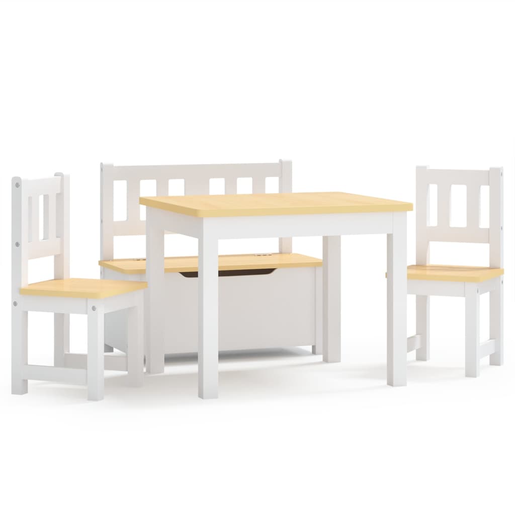 4-delige Kindertafel- en stoelenset MDF wit en beige