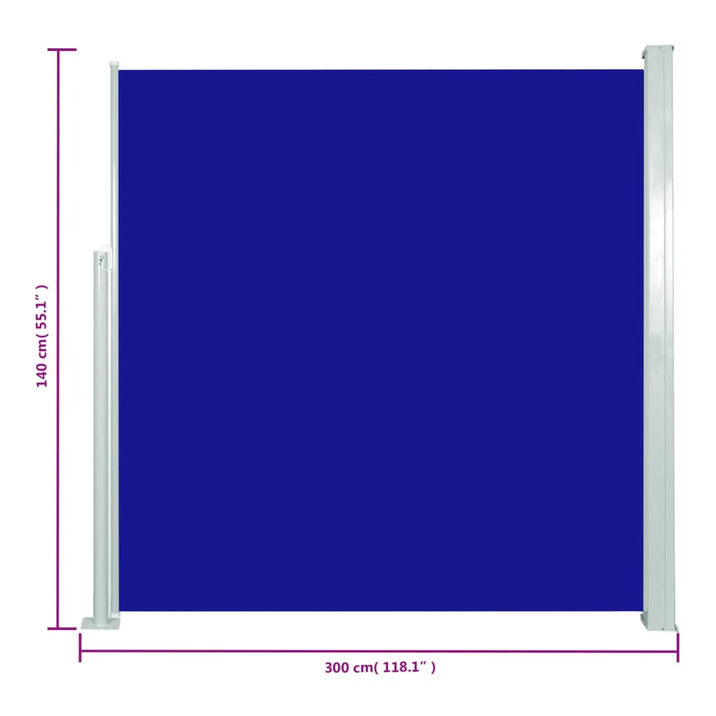 Tuinscherm uittrekbaar 140x300 cm blauw