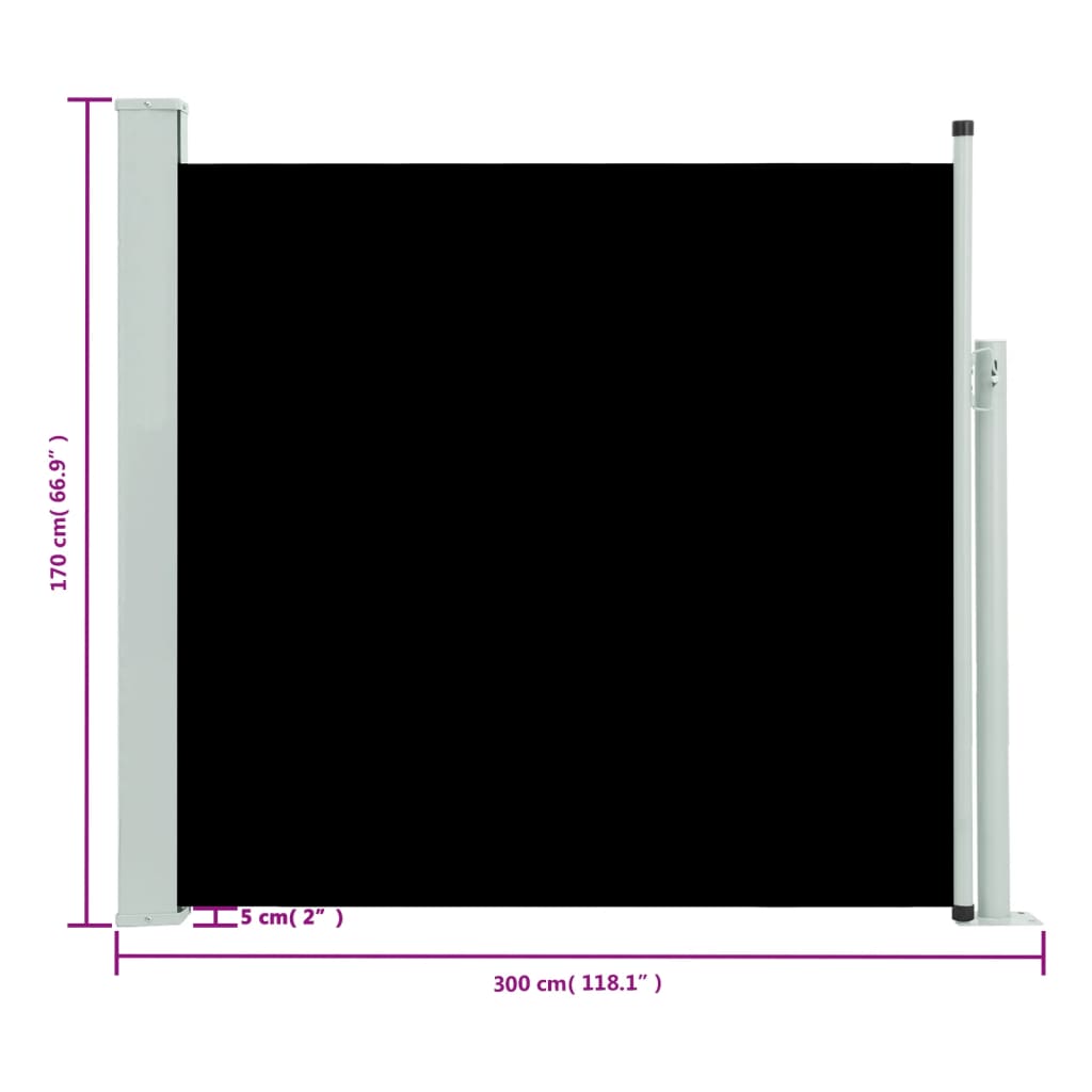 Tuinscherm uittrekbaar 170x300 cm zwart