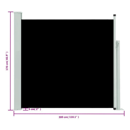 Tuinscherm uittrekbaar 170x300 cm zwart