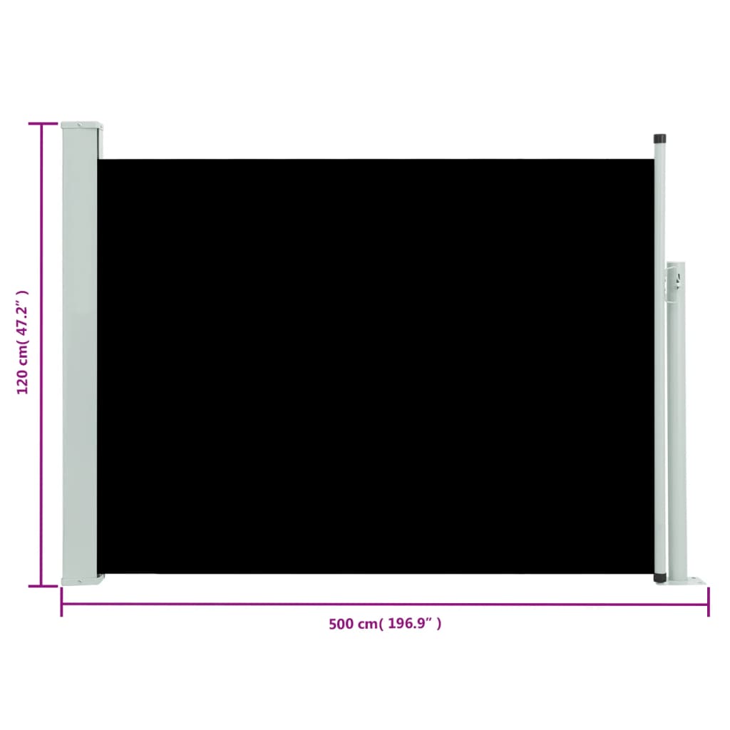 Tuinscherm uittrekbaar 117x500 cm zwart