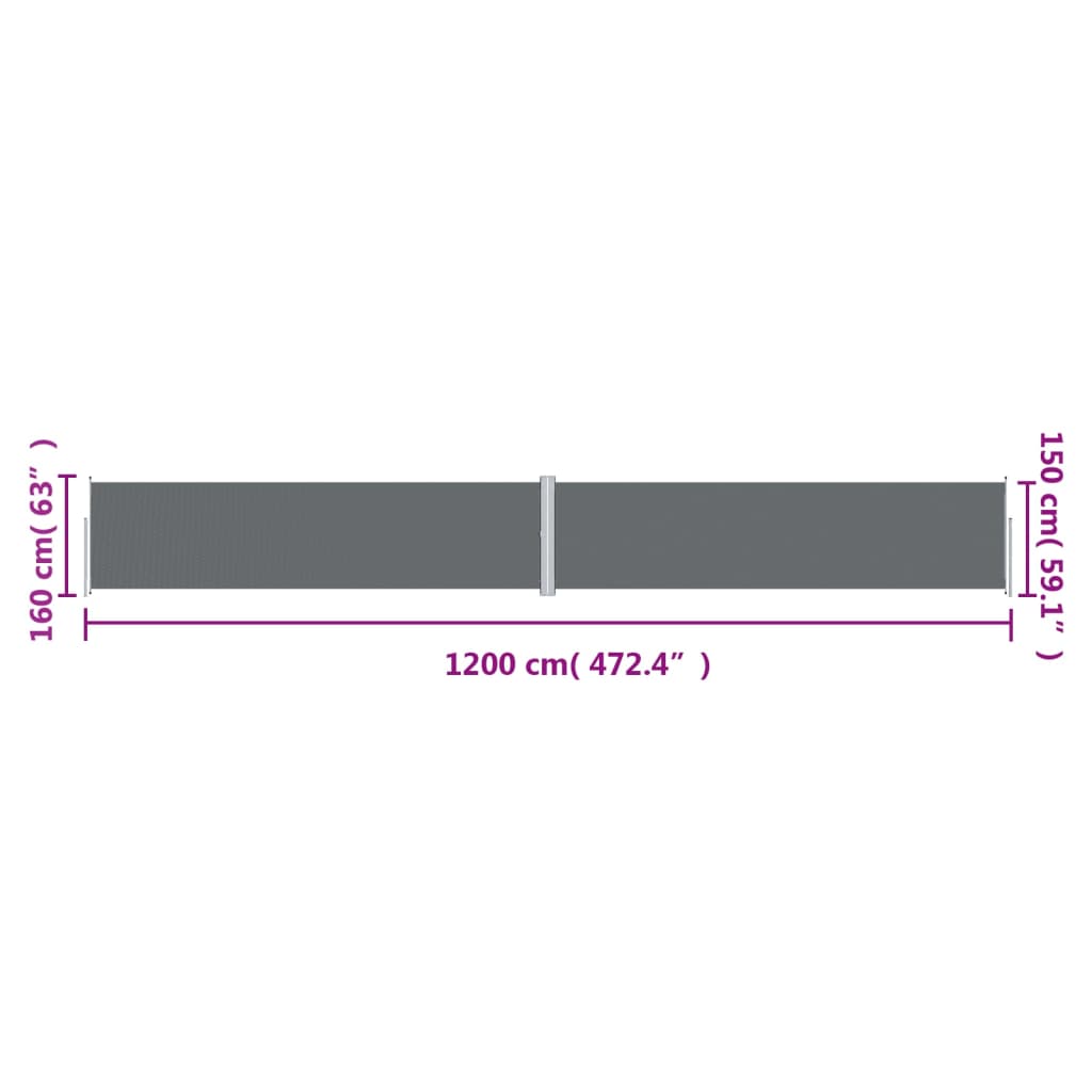 Windscherm uittrekbaar 160x1200 cm antracietkleurig