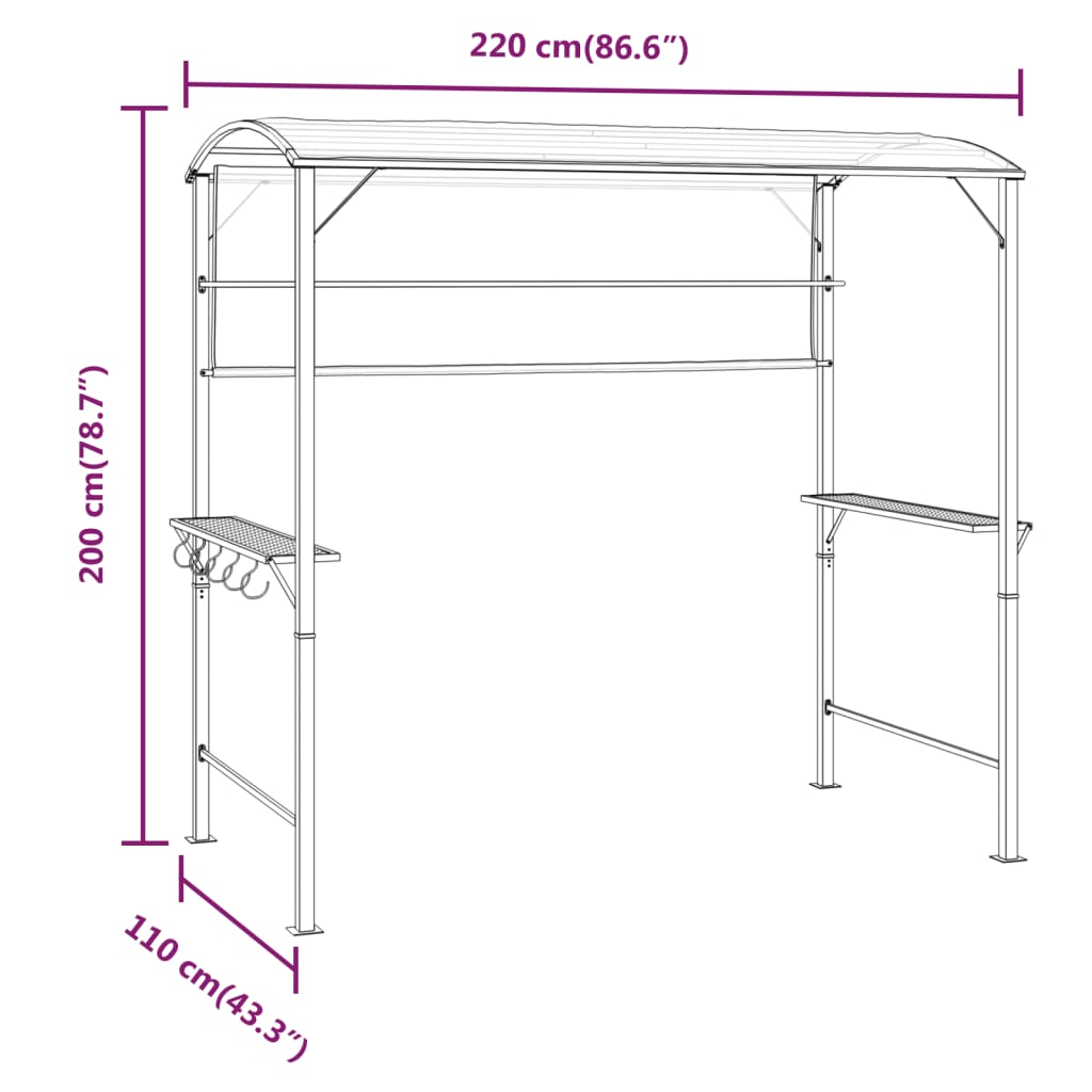 Prieel met dak 220x110x200 cm antracietkleurig