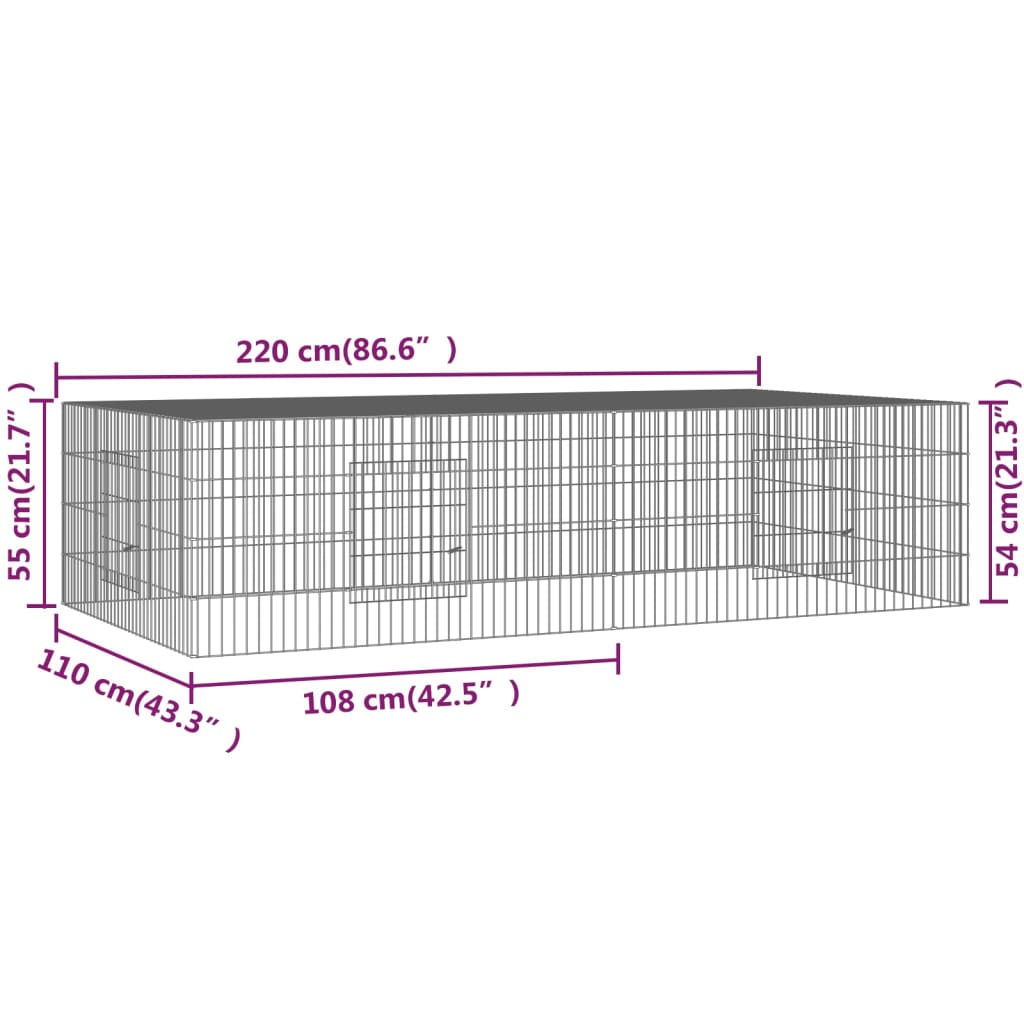 huisdierenkooi met 2 panelen 220x110x55 cm gegalvaniseerd ijzer