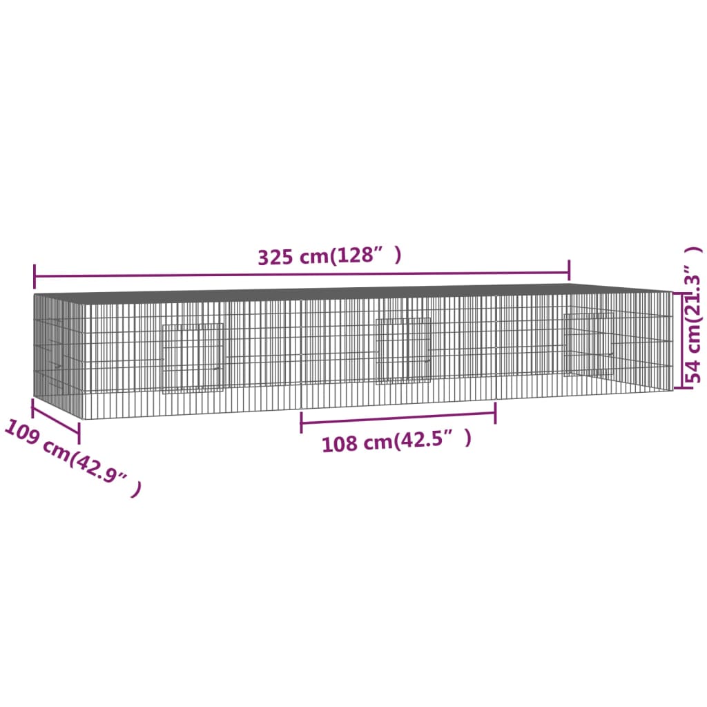 huisdierenkooi met 3 panelen 325x109x54 cm gegalvaniseerd ijzer