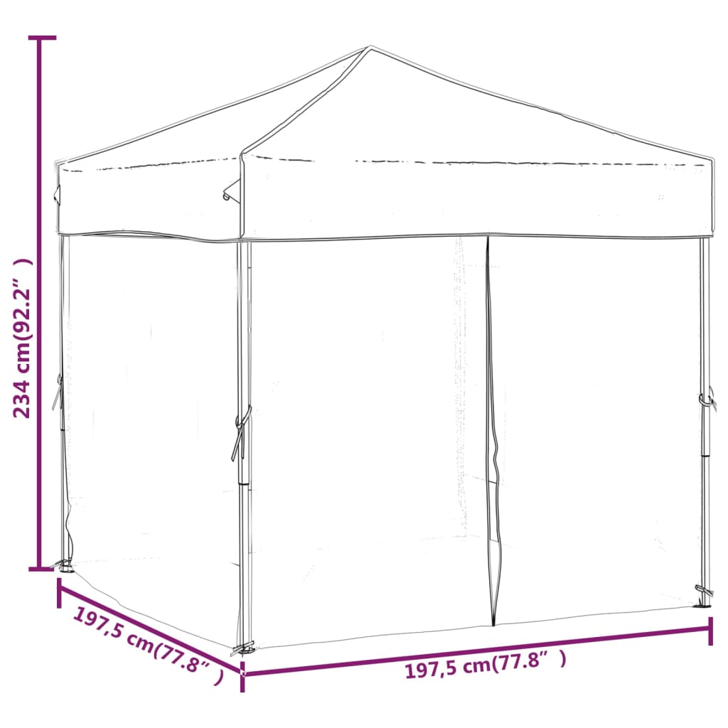 Partytent inklapbaar met zijwanden 2x2 m antracietkleurig