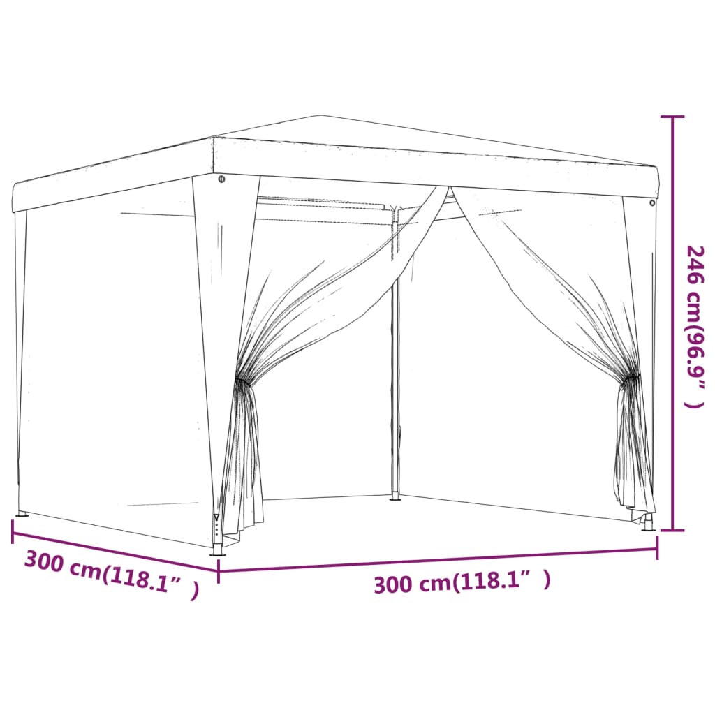 Partytent met 4 mesh zijwanden 3x3 m HDPE groen