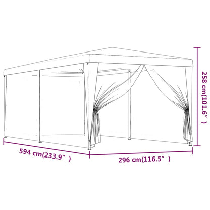 Partytent met 6 mesh zijwanden 3x6 m HDPE rood