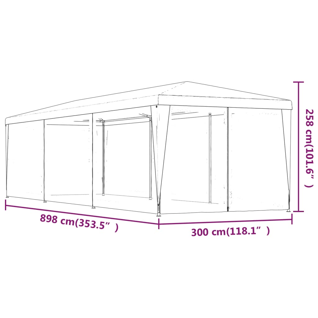 Partytent met 8 mesh zijwanden 3x9 m HDPE antracietkleurig