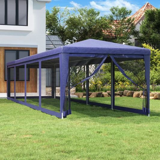 Partytent met 10 mesh zijwanden 3x12 m HDPE blauw