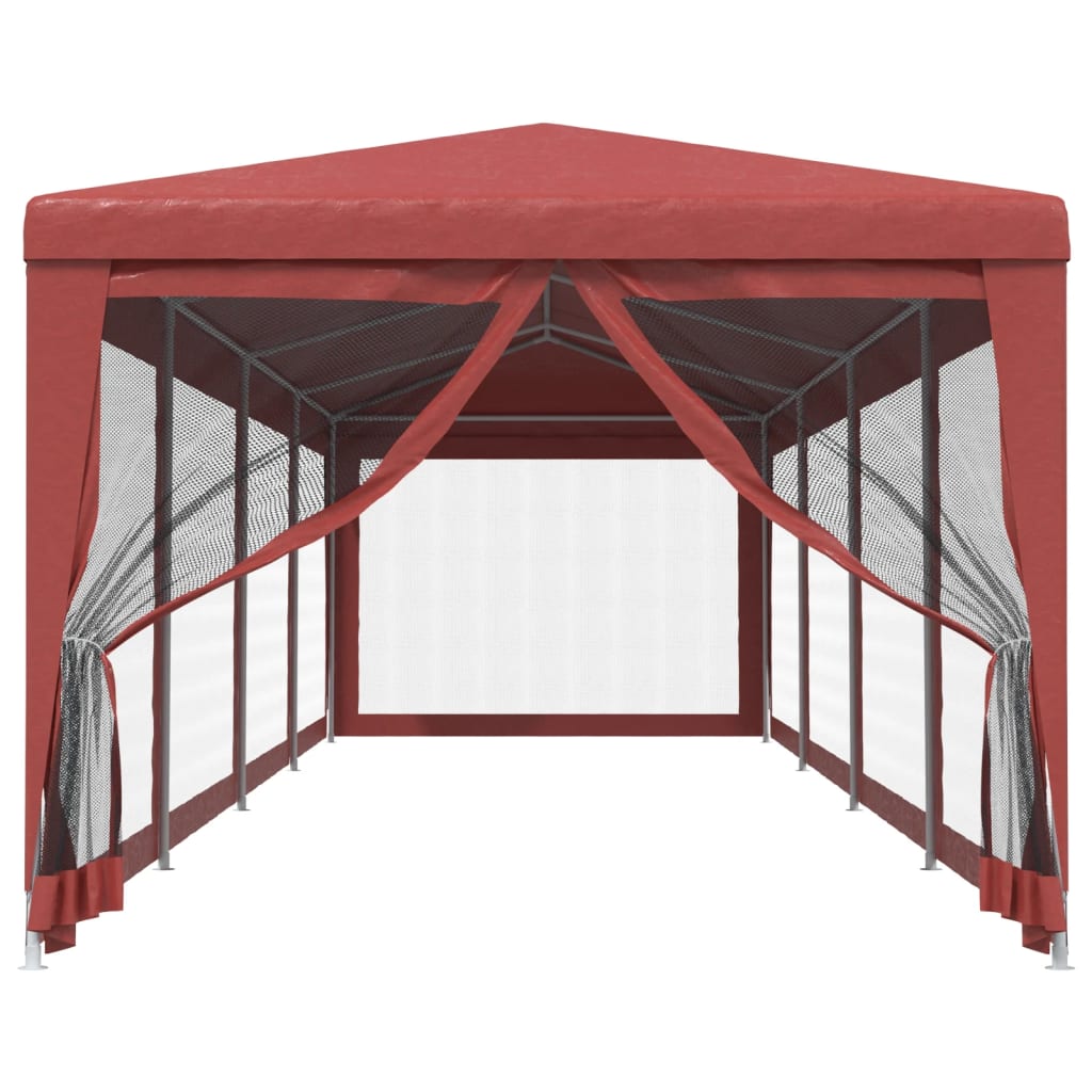 Partytent met 10 mesh zijwanden 3x12 m HDPE rood