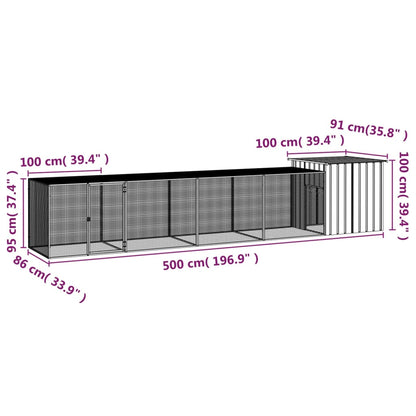 Kippenhok 500x91x100 cm gegalvaniseerd staal grijs