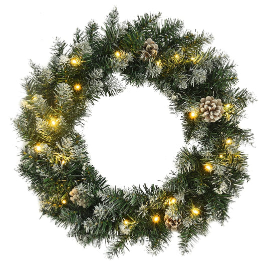 Kerstkrans met LED-lampjes 60 cm PVC groen