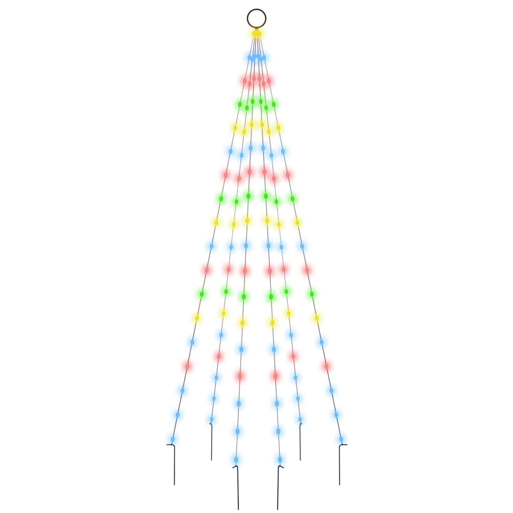 Vlaggenmast kerstboom 108 LED's meerkleurig 180 cm