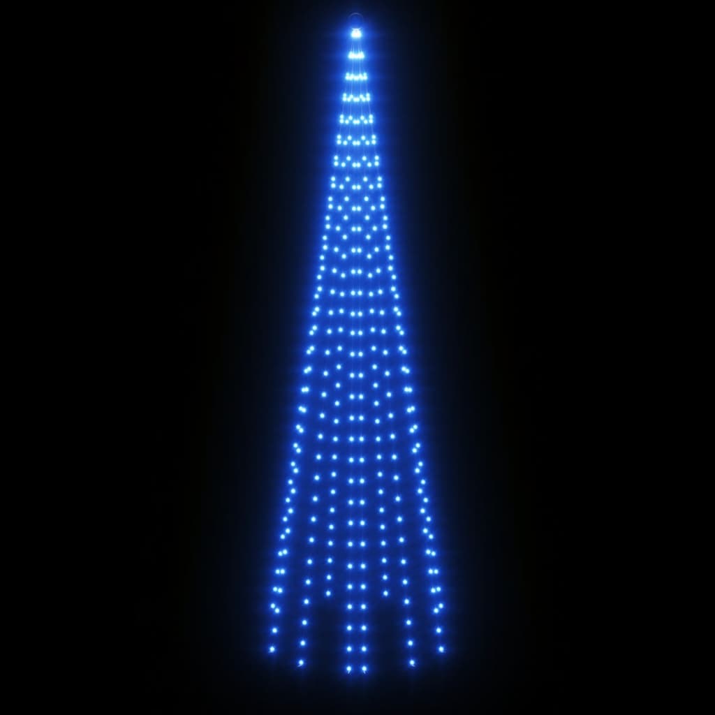 Vlaggenmast kerstboom 310 LED's blauw 300 cm