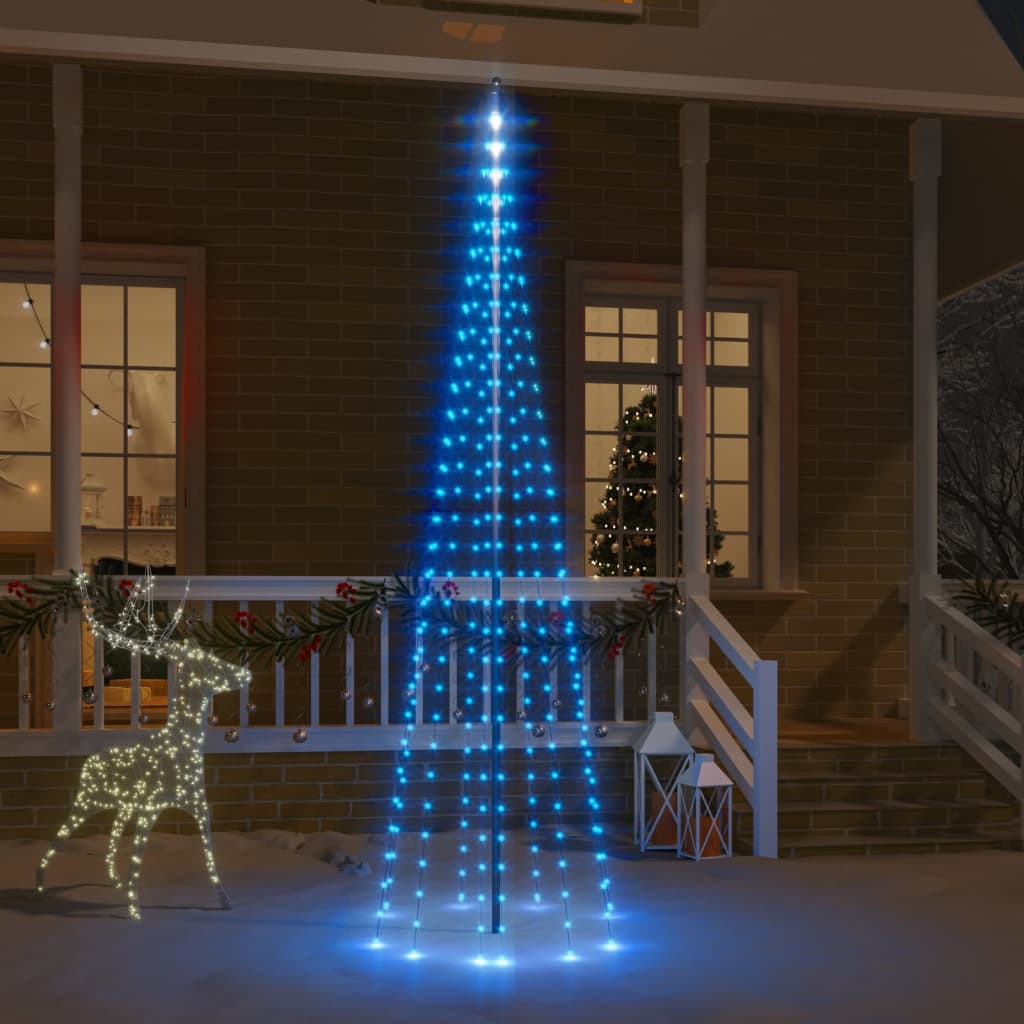 Vlaggenmast kerstboom 310 LED's blauw 300 cm