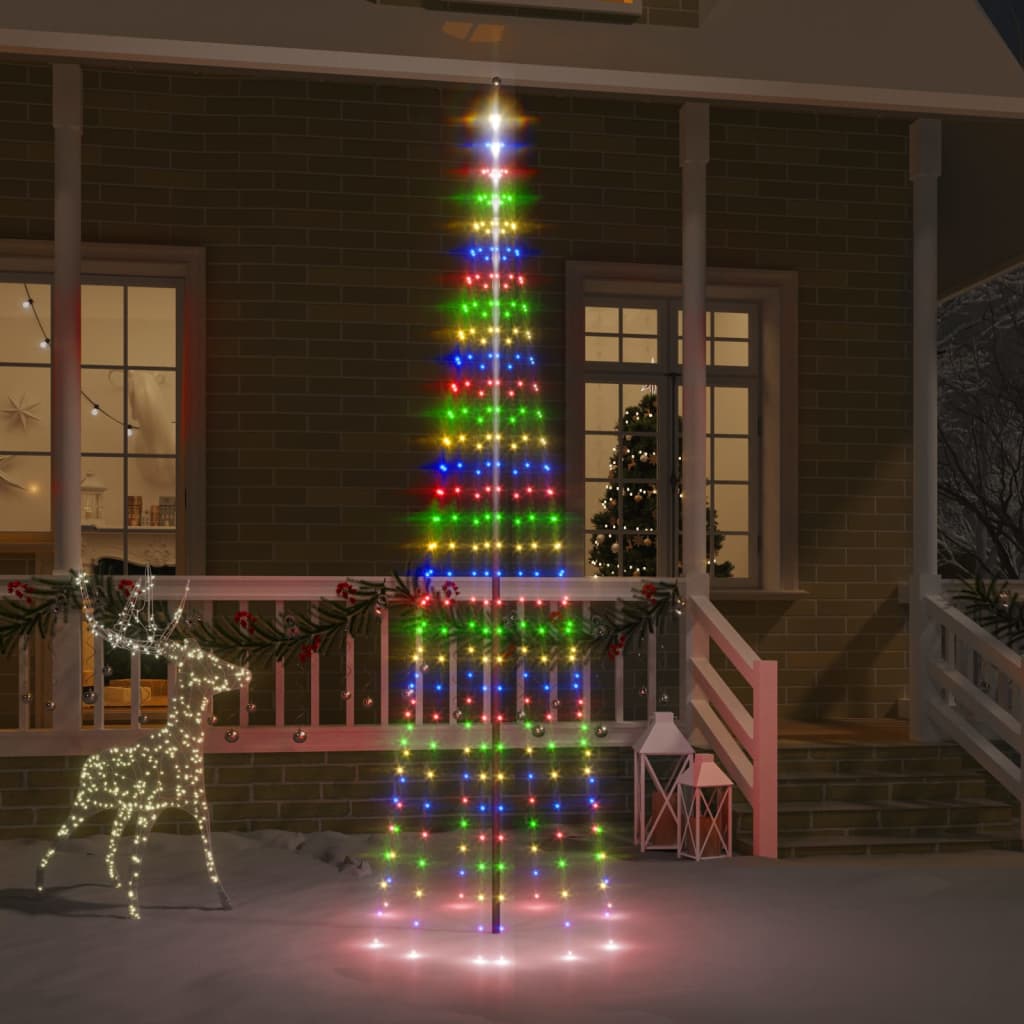 Vlaggenmast kerstboom 310 LED's meerkleurig 300 cm