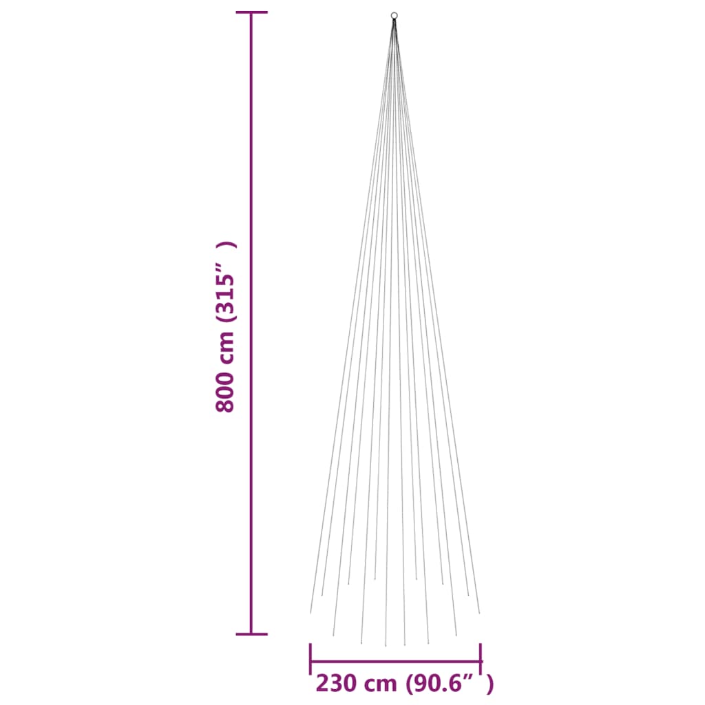 Vlaggenmast kerstboom 1134 LED's koudwit 800 cm