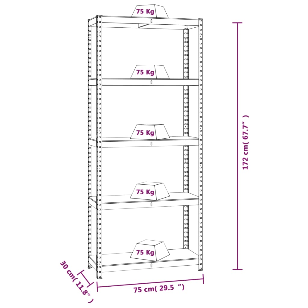 Opbergrek 5-laags staal & bewerkt hout antracietkleurig