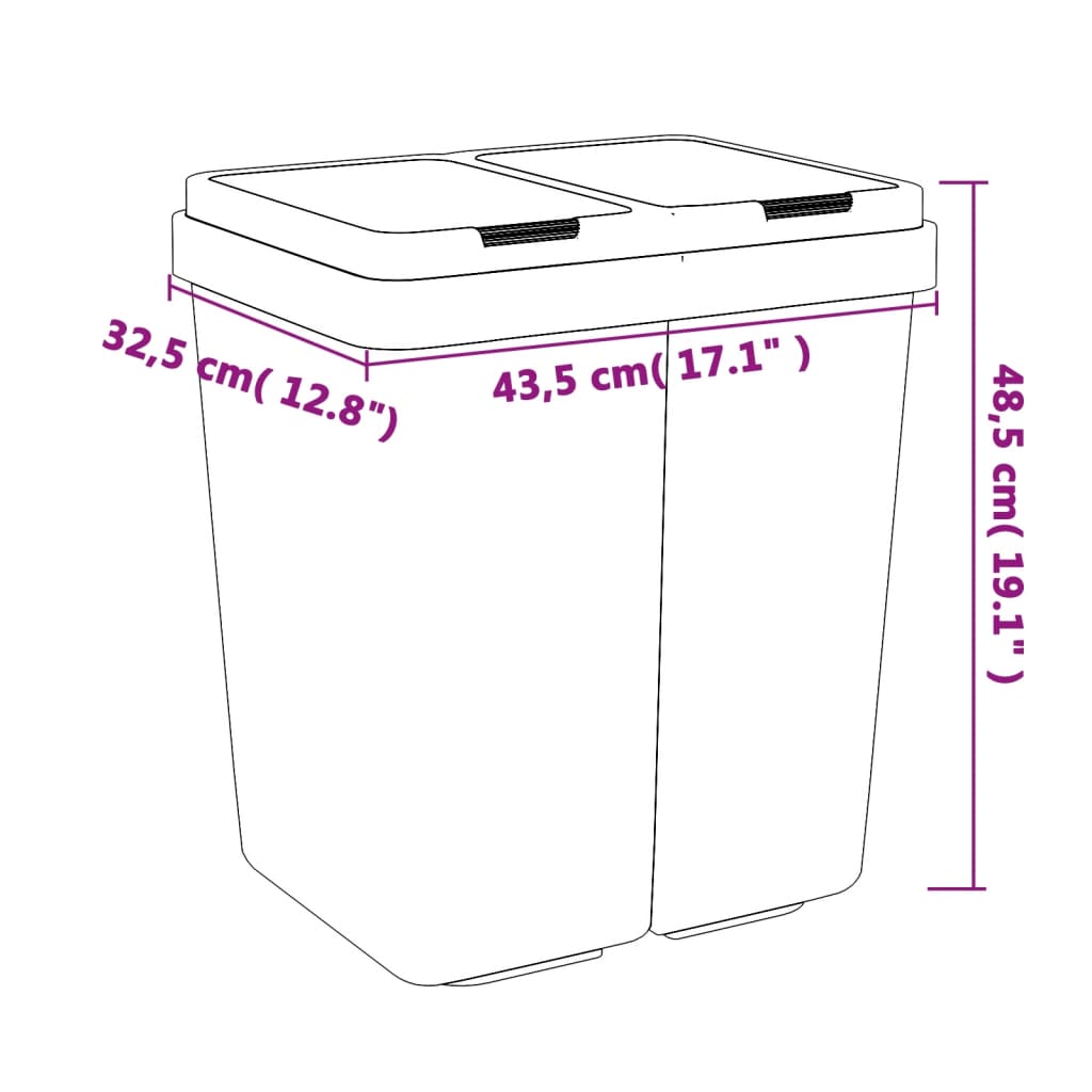 Vuilnisbak dubbel 2x25 L wit