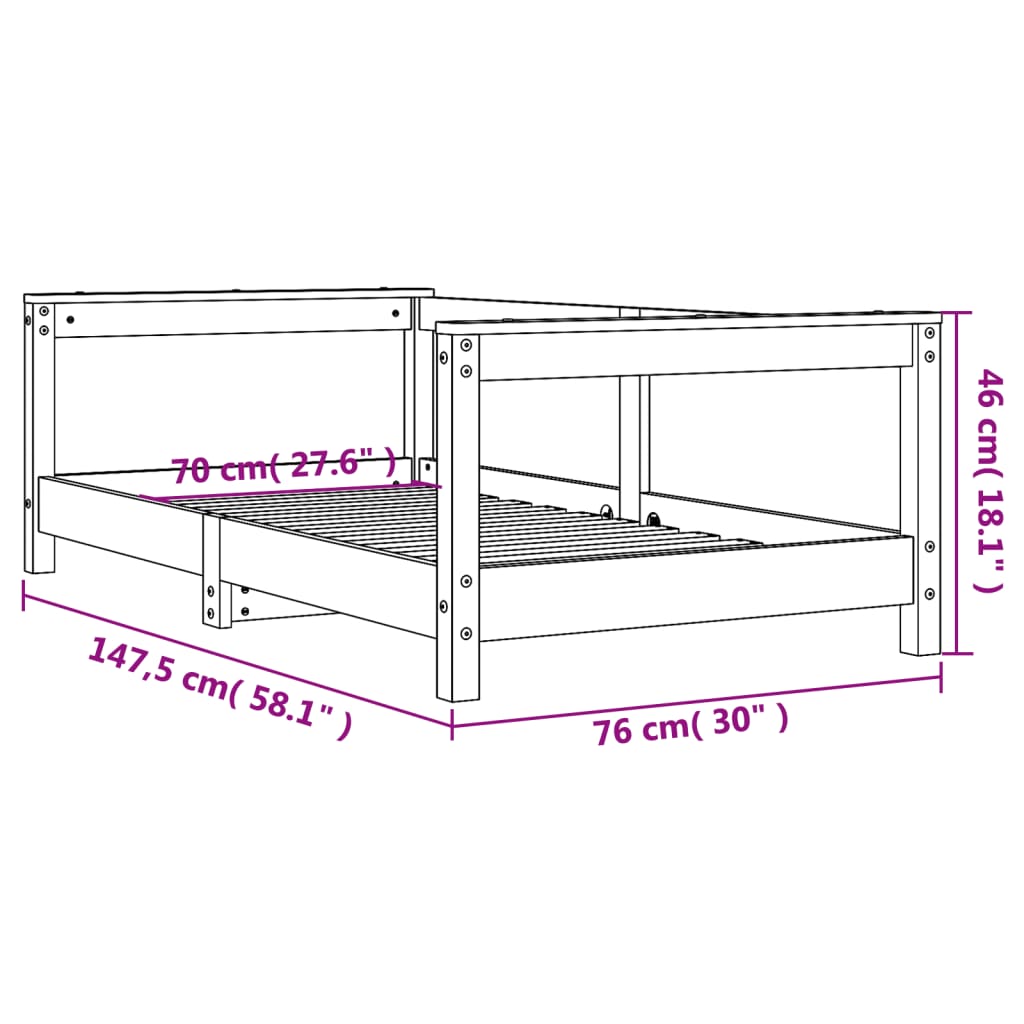 Kinderbedframe 70x140 cm massief grenenhout