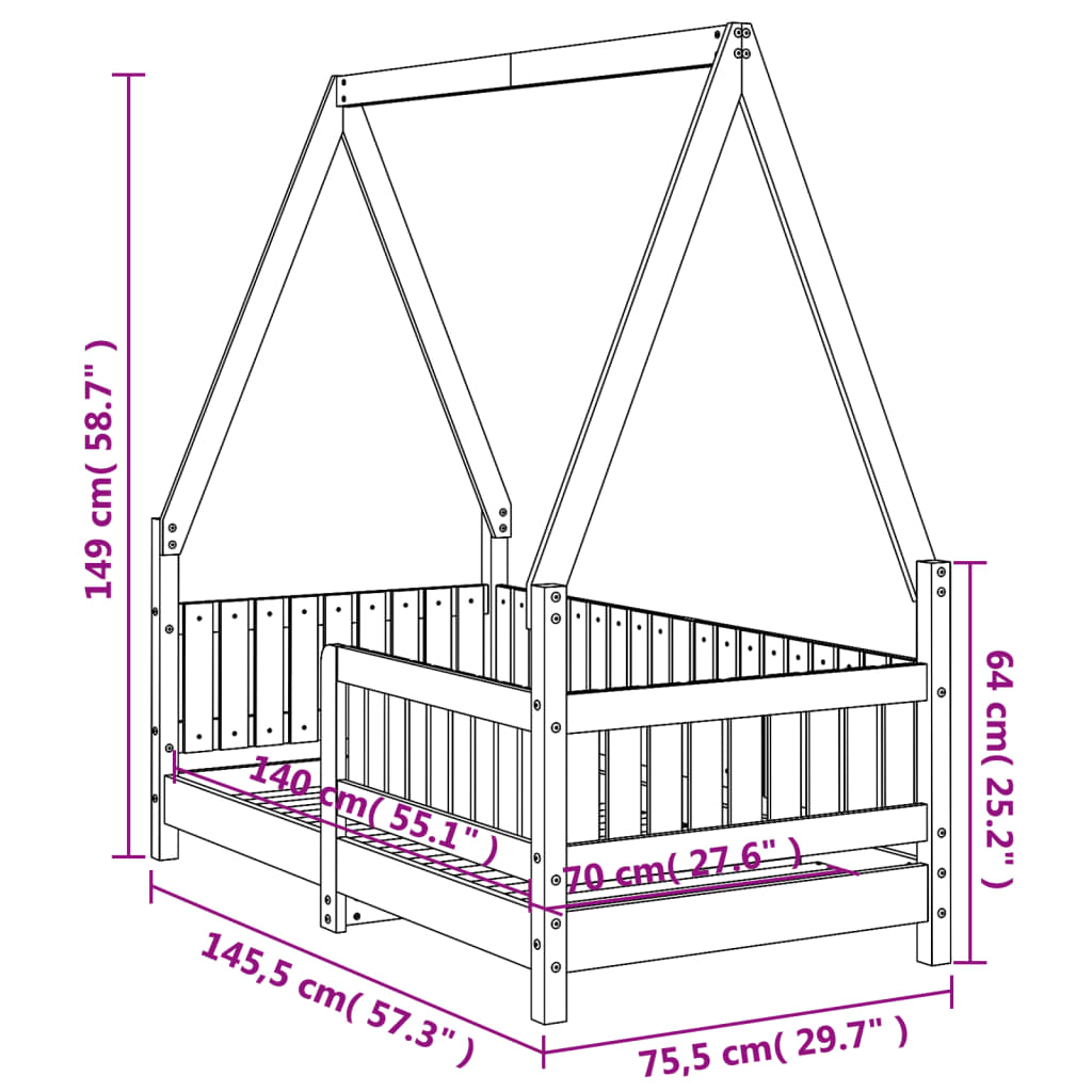 Kinderbedframe 70x140 cm massief grenenhout