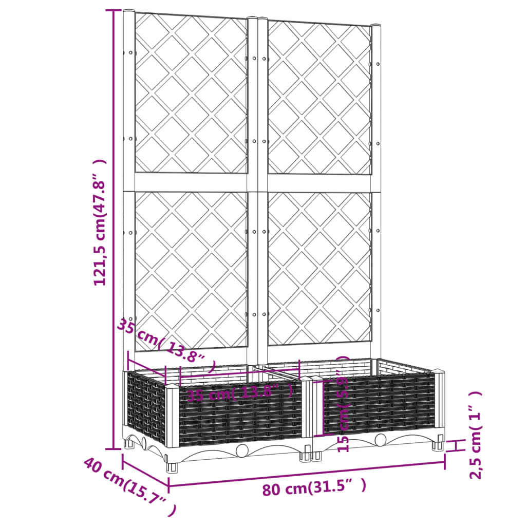 Plantenbak met latwerk 80x40x121,5 cm polypropeen