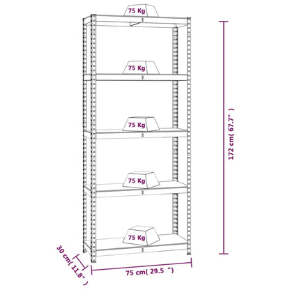 Opbergrek 5-laags 2 st staal & bewerkt hout antracietkleurig