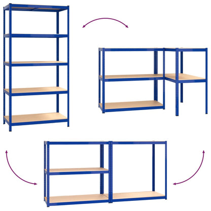 Opbergrek 5-laags 5 st staal & bewerkt hout blauw