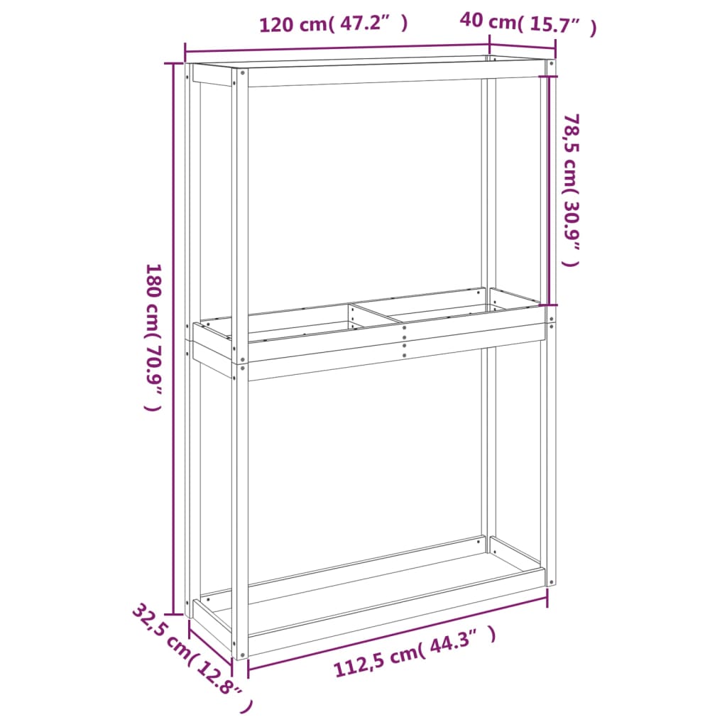 Bandenrek 120x40x180 cm massief grenenhout zwart