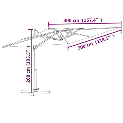 Zweefparasol met aluminium paal 400x300 cm taupe