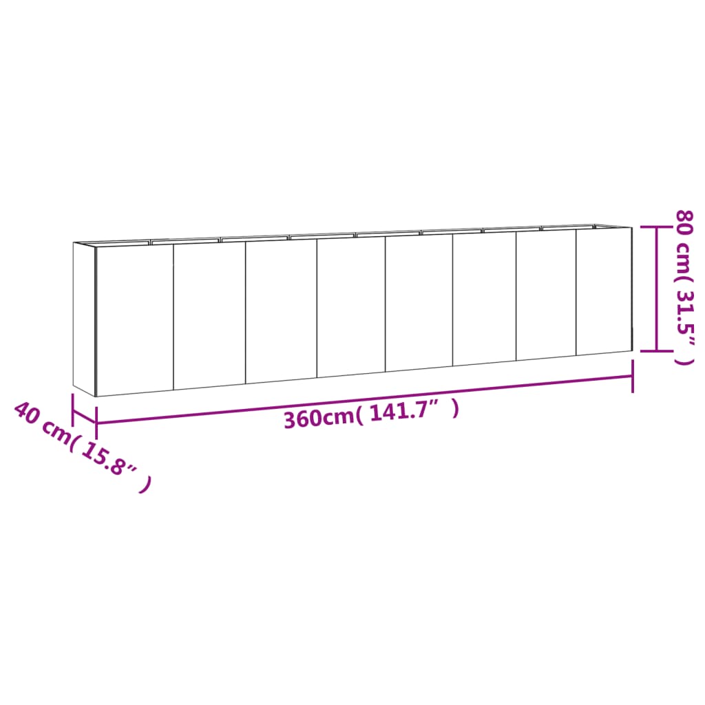 Plantenbak verhoogd 360x40x80 cm cortenstaal