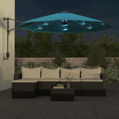 Wandparasol met LEDs 290 cm zeeblauw