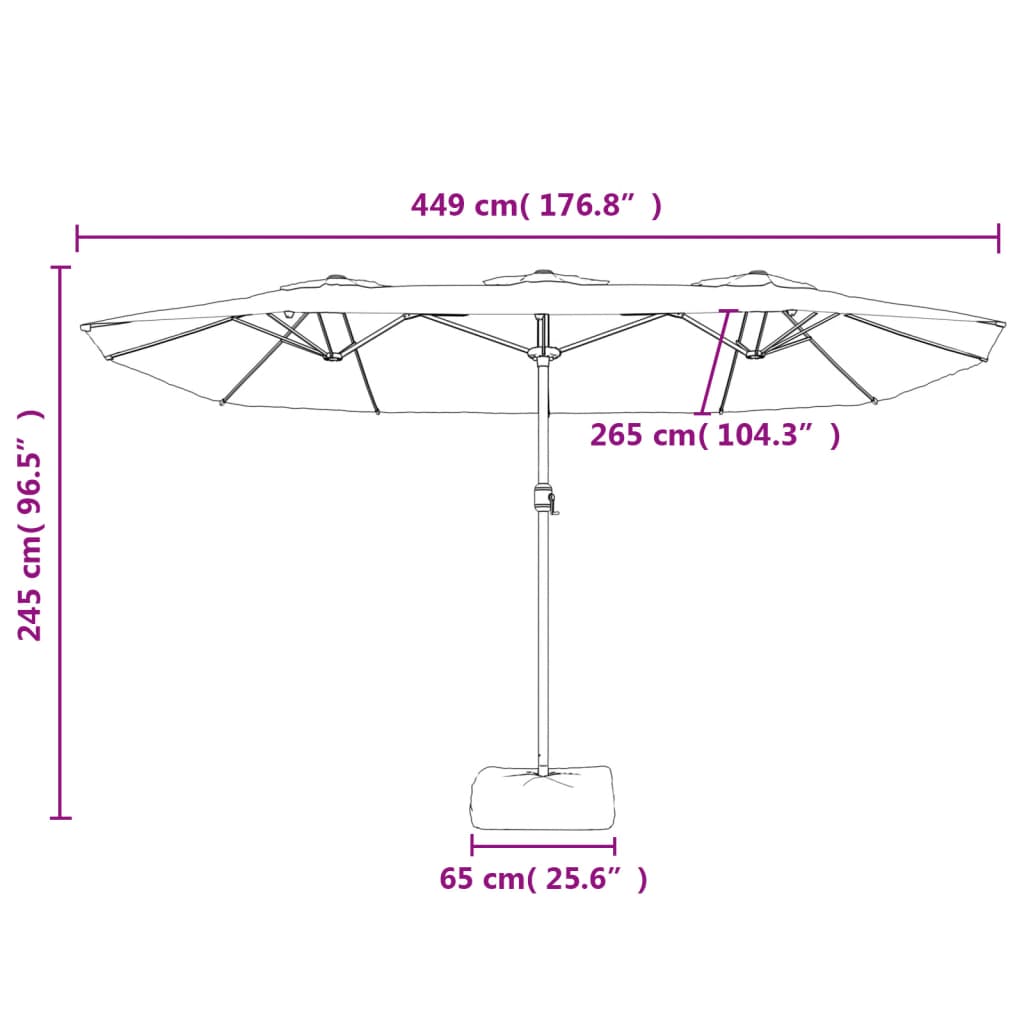 Parasol dubbel 449x245 cm antracietkleurig